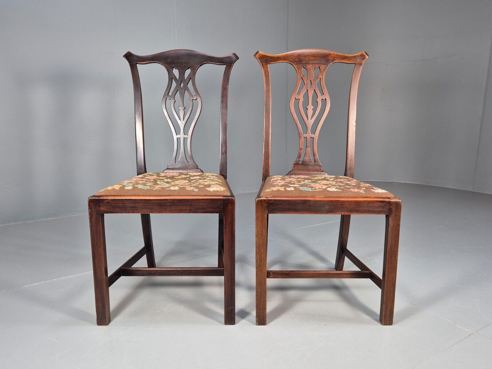 2 Antique Georgian Style Dining Chairs Mahogany Chippendale Style EB9147 VDIN - UKDK FURNITURE