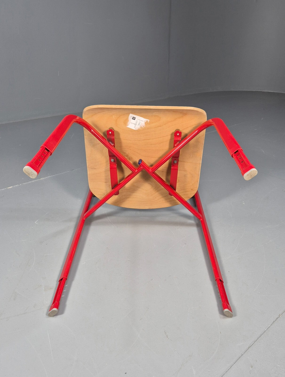 Vintage Danish Industrial Chair Red Frame Plywood Seat Retro EB9478 MSTA - UKDK FURNITURE