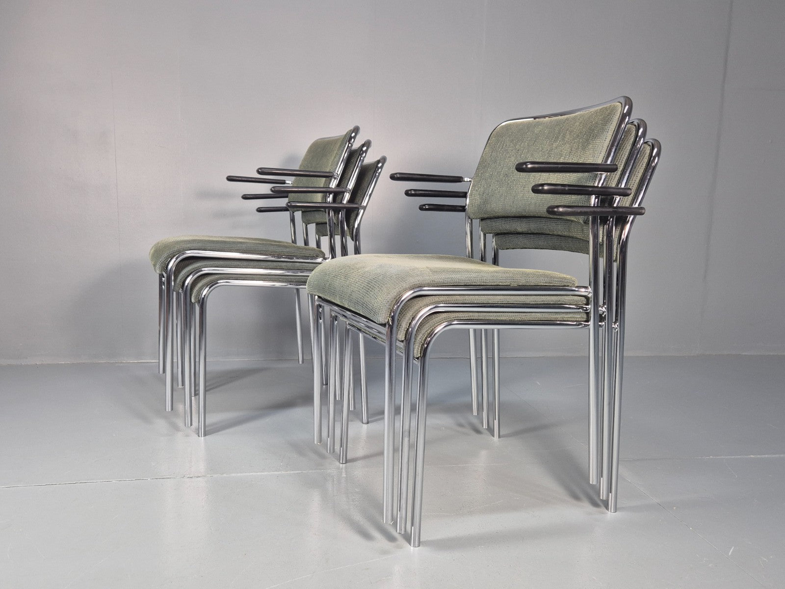 6 1980s Retro Stacking Chairs Chrome Frame Swedish Design Retro MCM EB10606 MSTA17