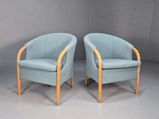 2 Vintage Danish Lounge Chairs Pale Blue Stouby Tub Form 1980s Retro EB8759 MNOR - UKDK FURNITURE