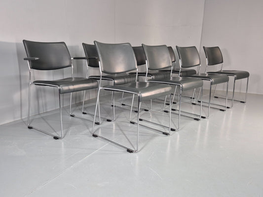 8 Leather Stacking Chairs Brunner Linos Dark Green Chrome Modern EB11733 MSTA1