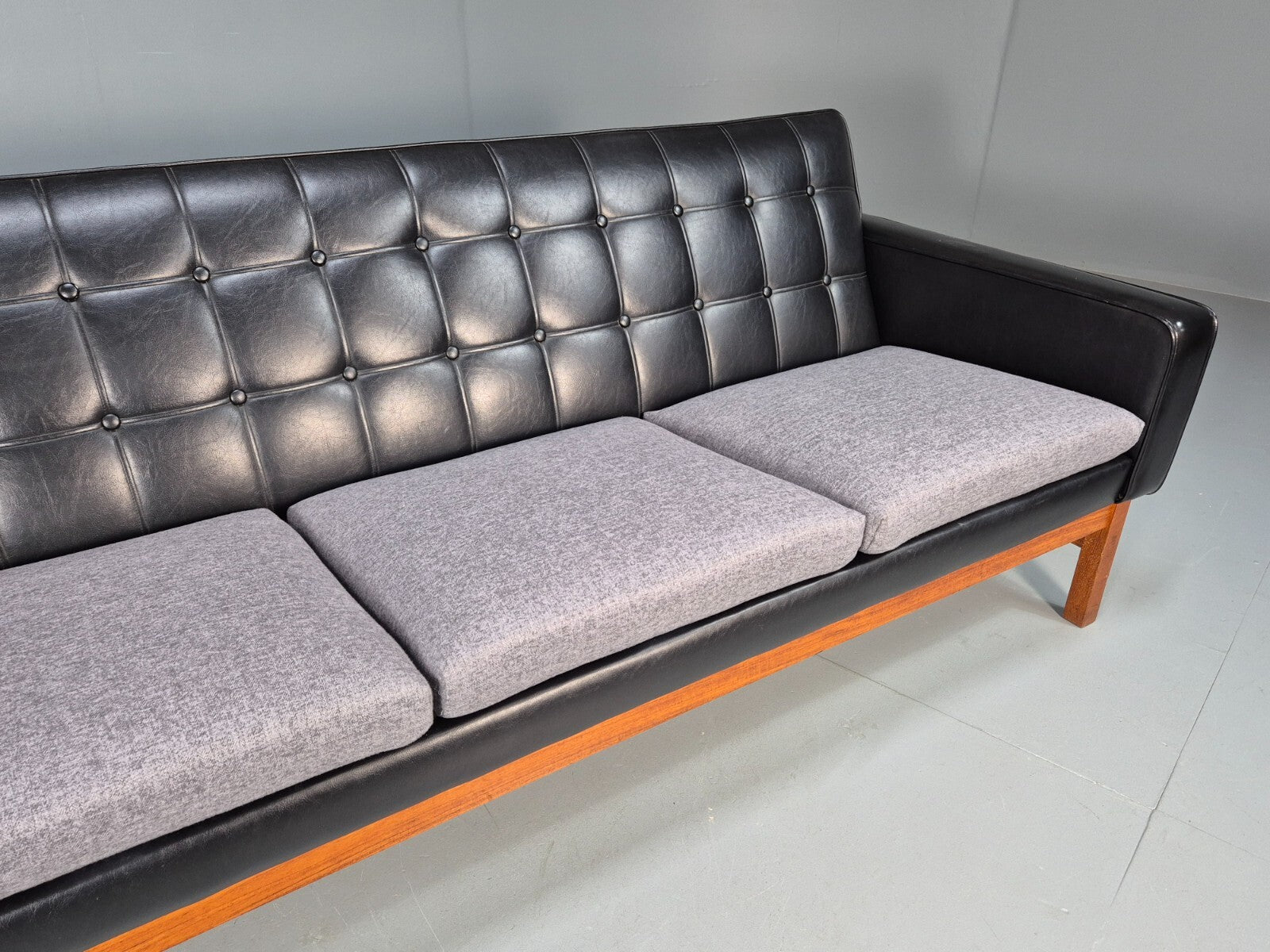 Vintage 3 Seater Sofa Black Leather Teak Frame Futura Mobler Mid Century M3SS - UKDK FURNITURE