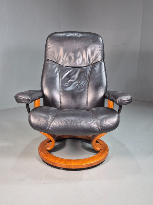 Vintage Norwegian Swivel chair Black Leather Ekornes Stressless EB8259 MSWI - UKDK FURNITURE