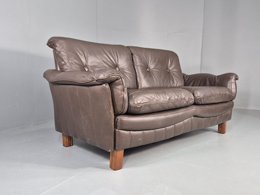 Vintage 2 Seater Sofa Danish Brown Leather Mid Century Retro 1970s EB11929a M2SS1