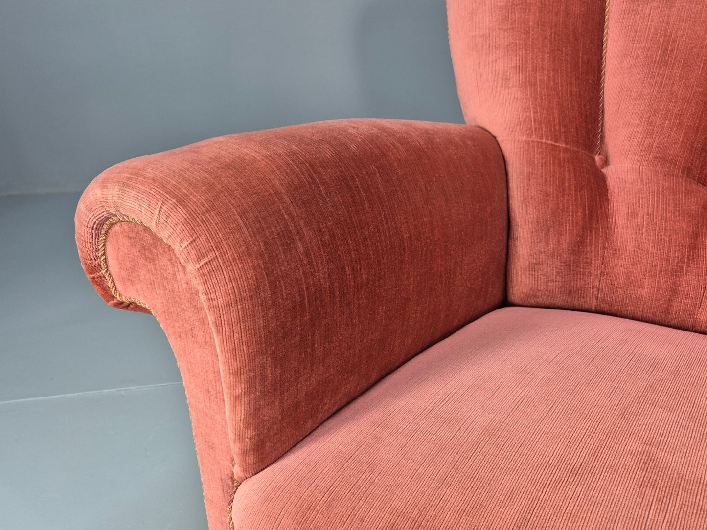 Vintage Danish Art Deco shell back Lounge Chair Pink Velour Bun Feet EB9556 MNOR - UKDK FURNITURE