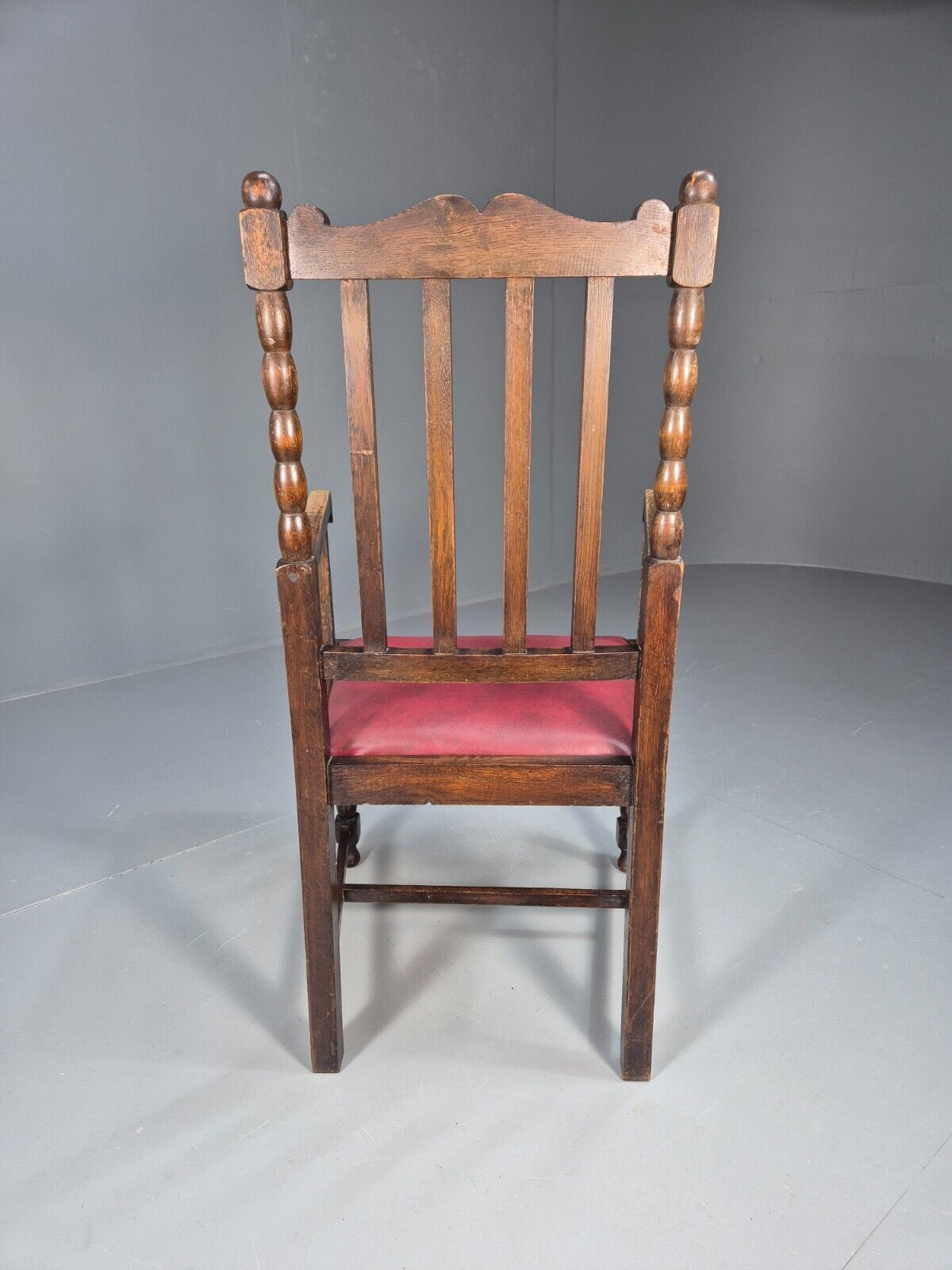 Vintage Elbow Chair Red Vinyl Oak Frame 1920s Antique EB9134 VDIN - UKDK FURNITURE