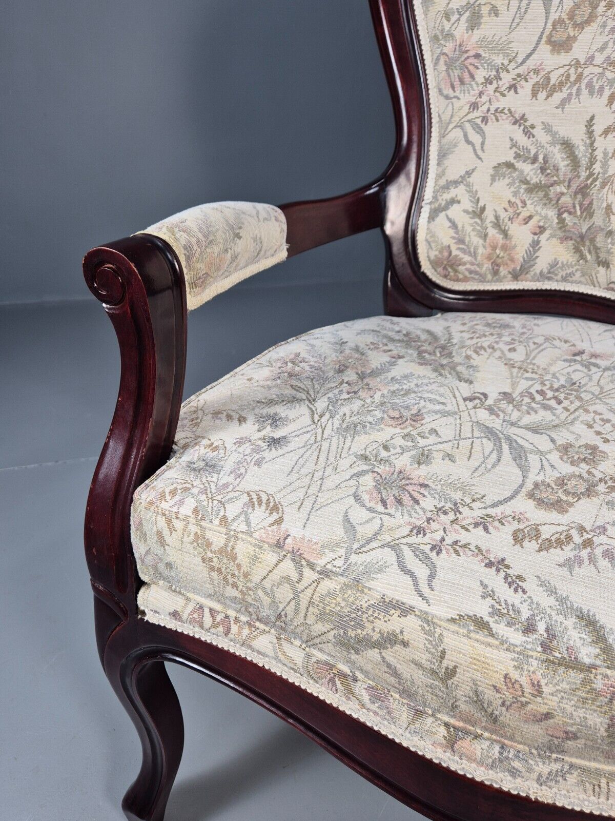 Vintrage Danish Lounge Chair Floral Cotton Antique French Style EB8927 VCLO - UKDK FURNITURE