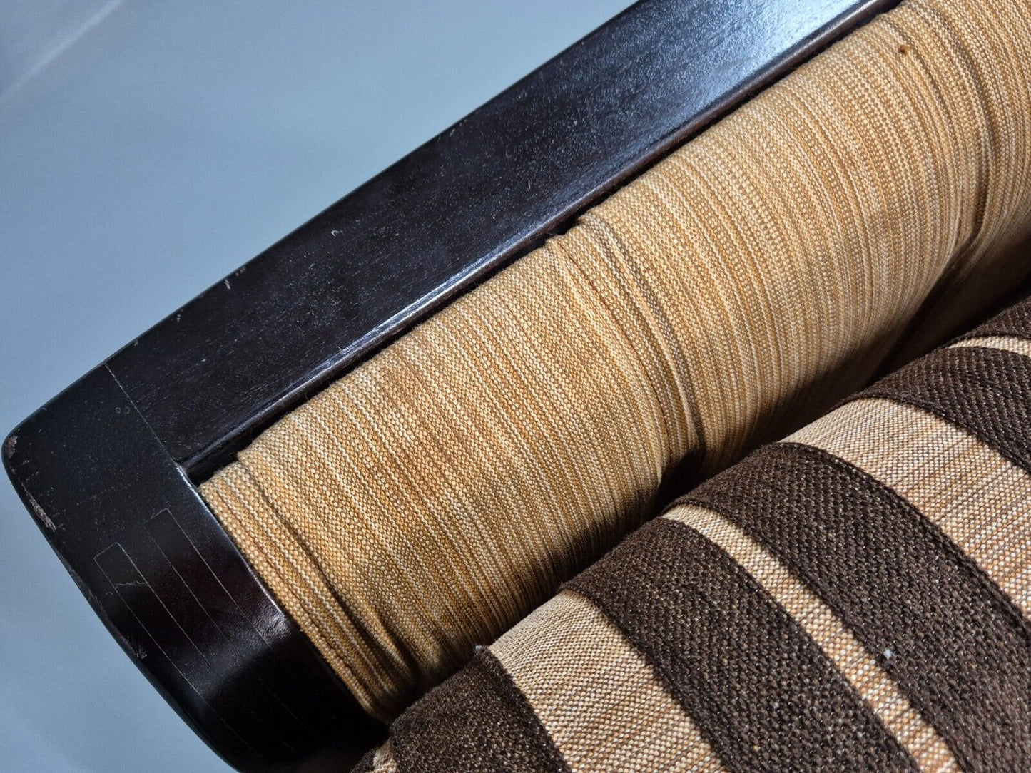 Vintage 3 Seat Sofa Brown and Cream Stripe Hardwood Frame 1970s EB8892 M3SS - UKDK FURNITURE