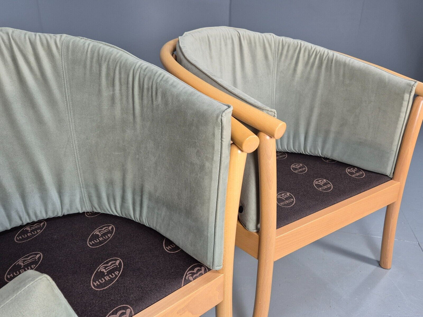 2 Vintage Danish Lounge Chairs Light Green Faux Suede Tub Frame MCM EB8511 MNOR - UKDK FURNITURE
