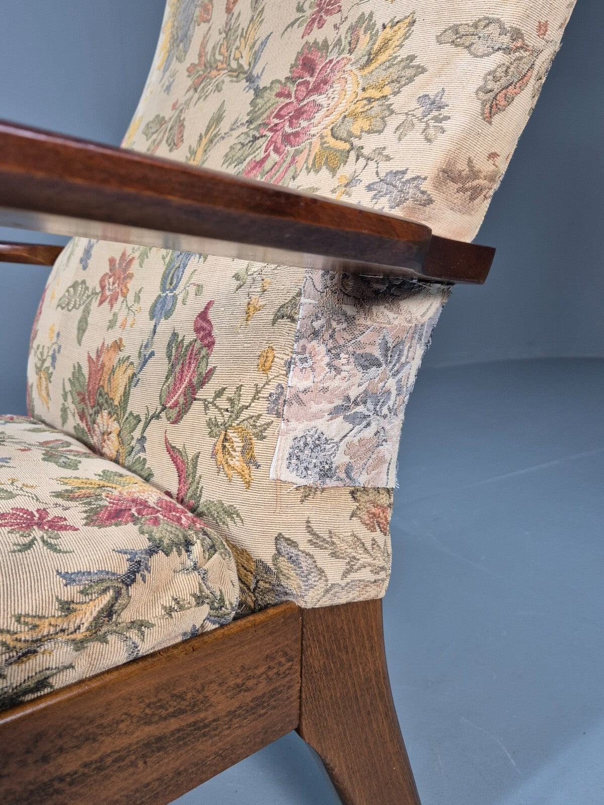 Vintage 1960s Parker Knoll Open Armchair Floral Print Beech Frame EB9711 MNOR - UKDK FURNITURE