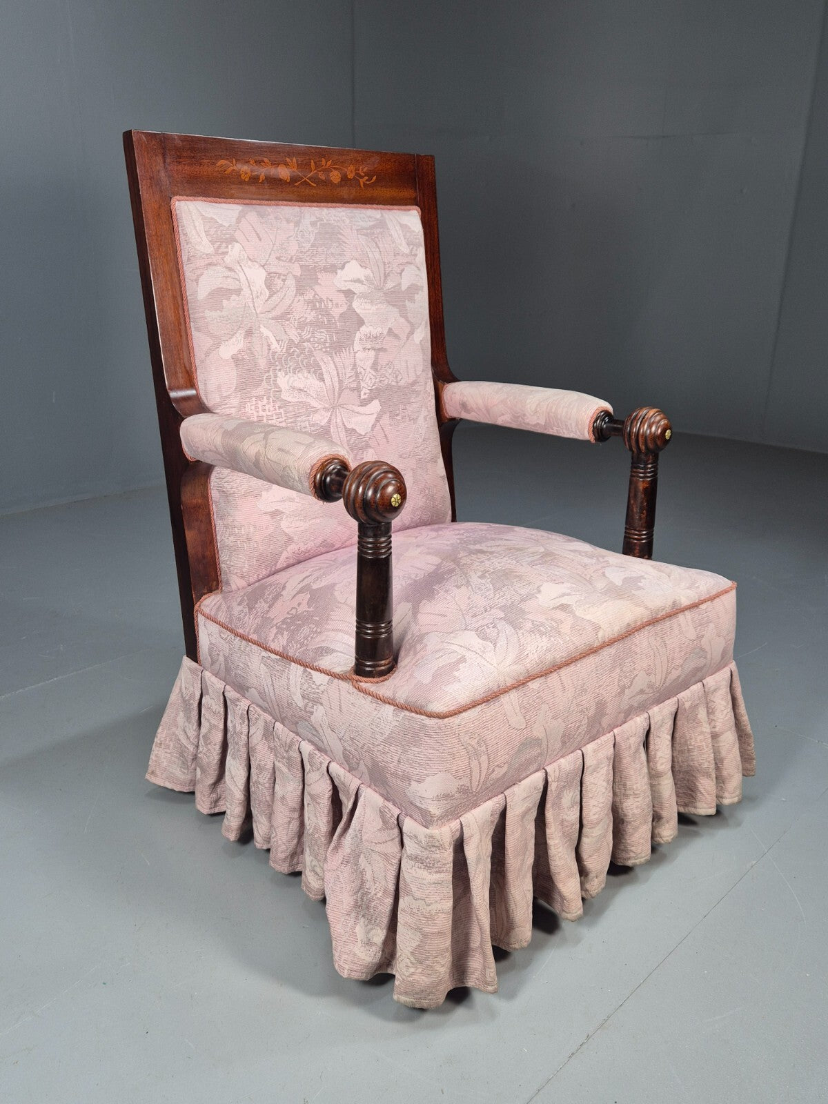 Antique Danish Empire Style Lounge Chair Floral Pink Upholstery EB9039 VCLO - UKDK FURNITURE