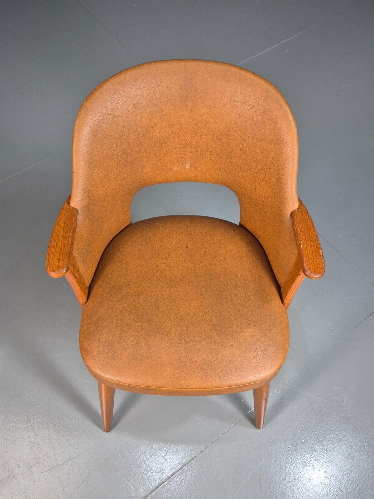 Vintage Tan Vinyl and Beech Small Arm Chair 1970s EB7663 MNOR - UKDK FURNITURE