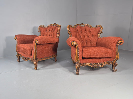 2 Vintage French Rococo Style Lounge Chairs Quality Reproduction EB11659 VCLO1