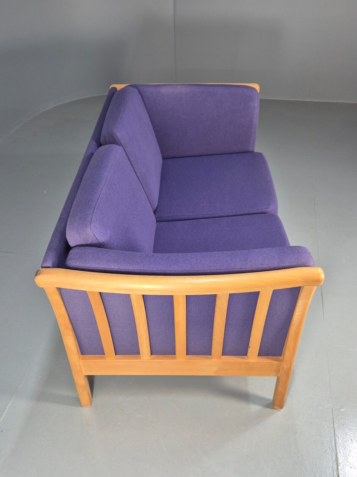 Vintage 2 Seat Sofa Purple Wool Beech End Stouby 1980s Retro MCM EB8575 M2SS - UKDK FURNITURE