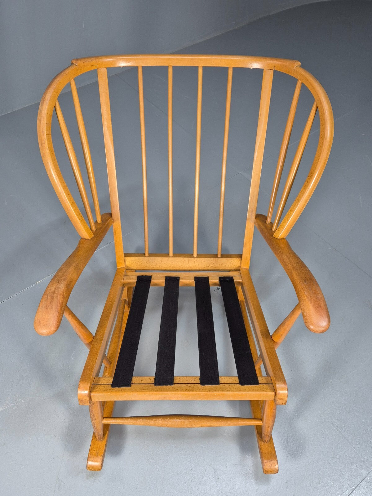 Vintage 1950s Rocking Chair Orange Pattern Fabric Beech Frame Retro EB9481 MNOR - UKDK FURNITURE