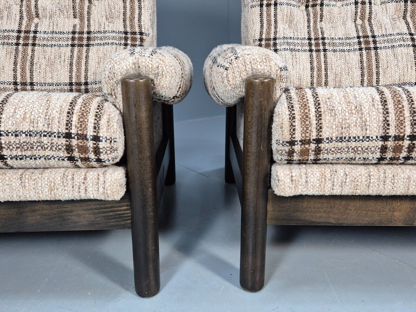 2 Vintage Danish Lounge Chair Brown and Cream Wool Retro 1970s MCM EB8494 MNOR - UKDK FURNITURE