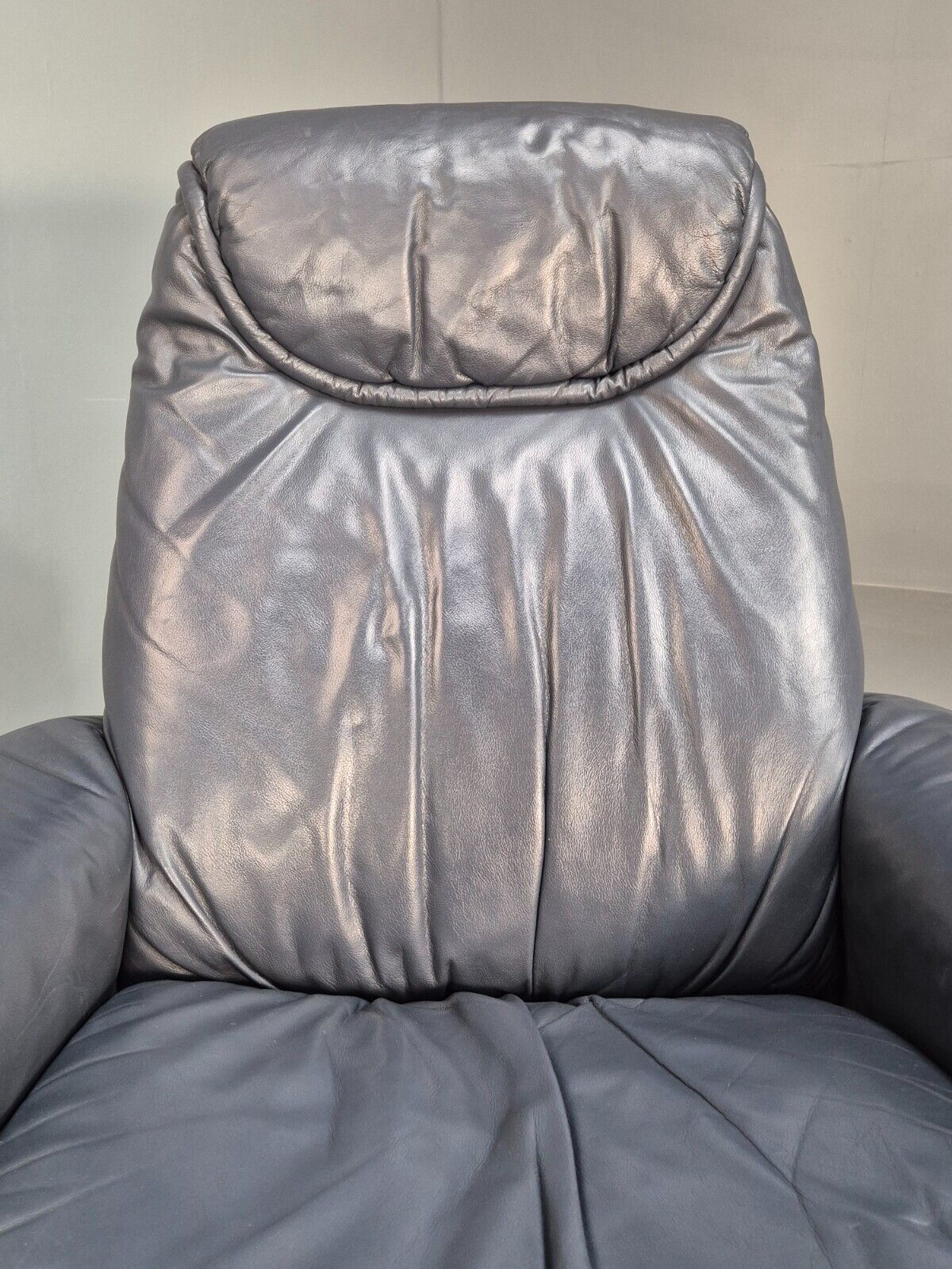 Vintage Danish Swivel Chair Blue Grey Leather Reclines 1980s Retro Eb8465 MSWI - UKDK FURNITURE
