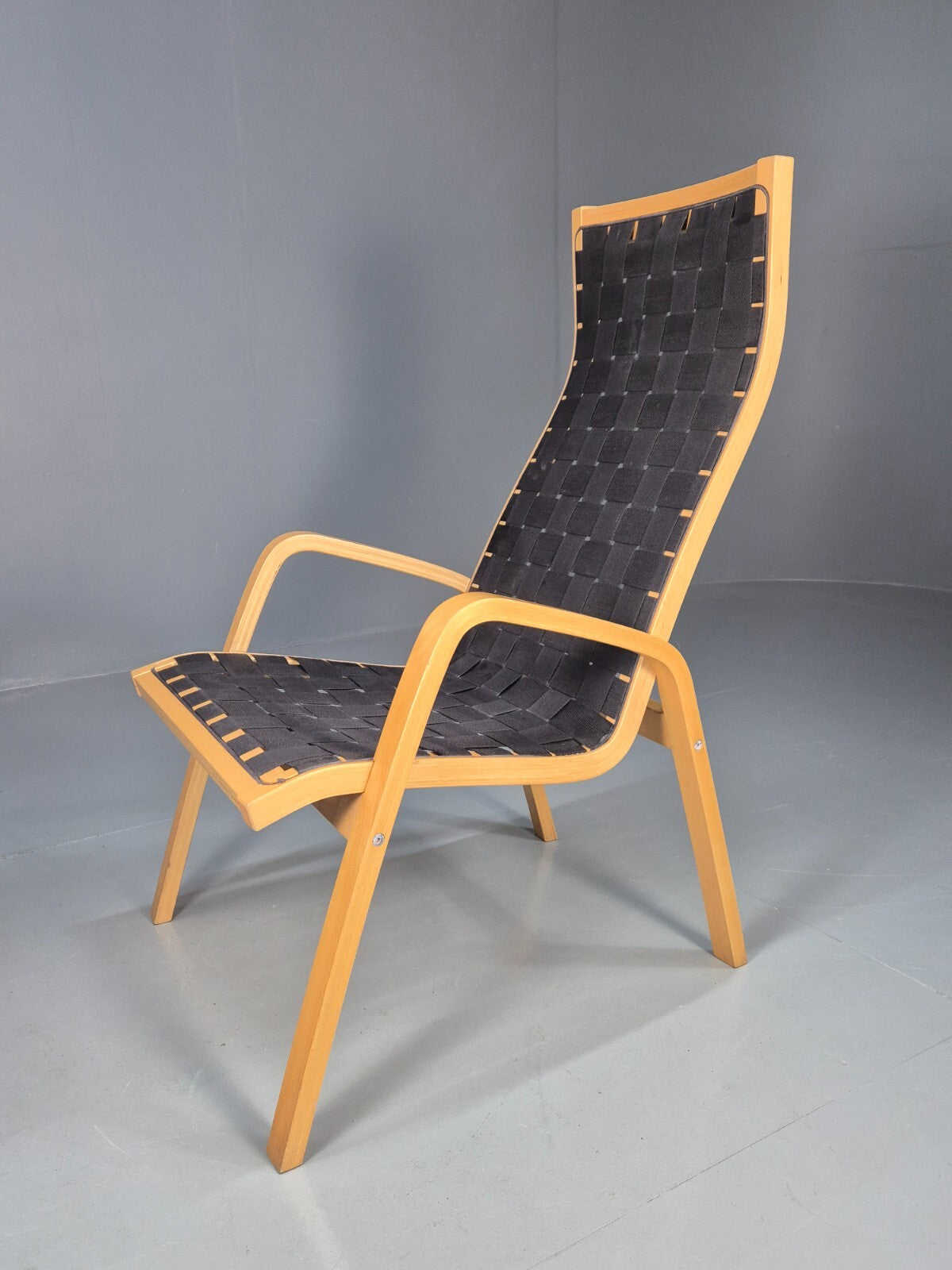 Vintage Danish Lounge Chair Black Canvas Bentwood Aalto Style Retro EB8516 MBEN - UKDK FURNITURE