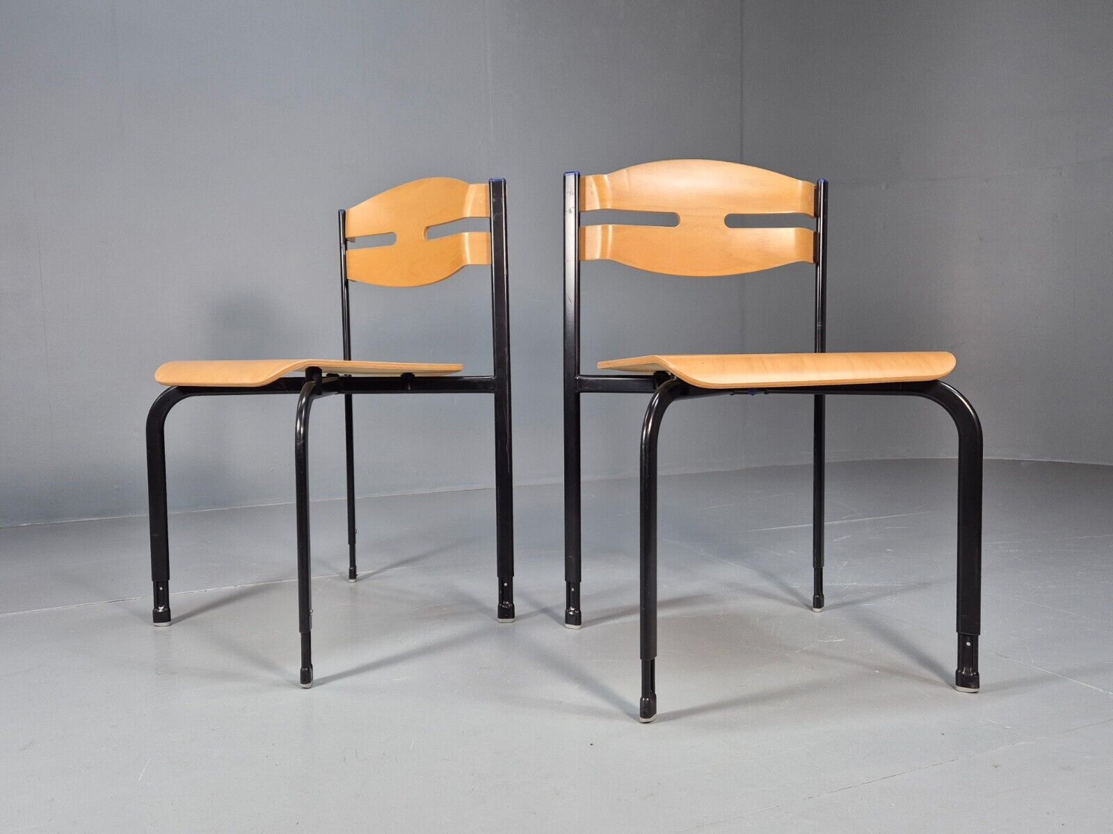 2 Vintage Danish Stacking Chairs Bent Ply Black Metal SIS 1980 Retro EB9098 MSTA - UKDK FURNITURE