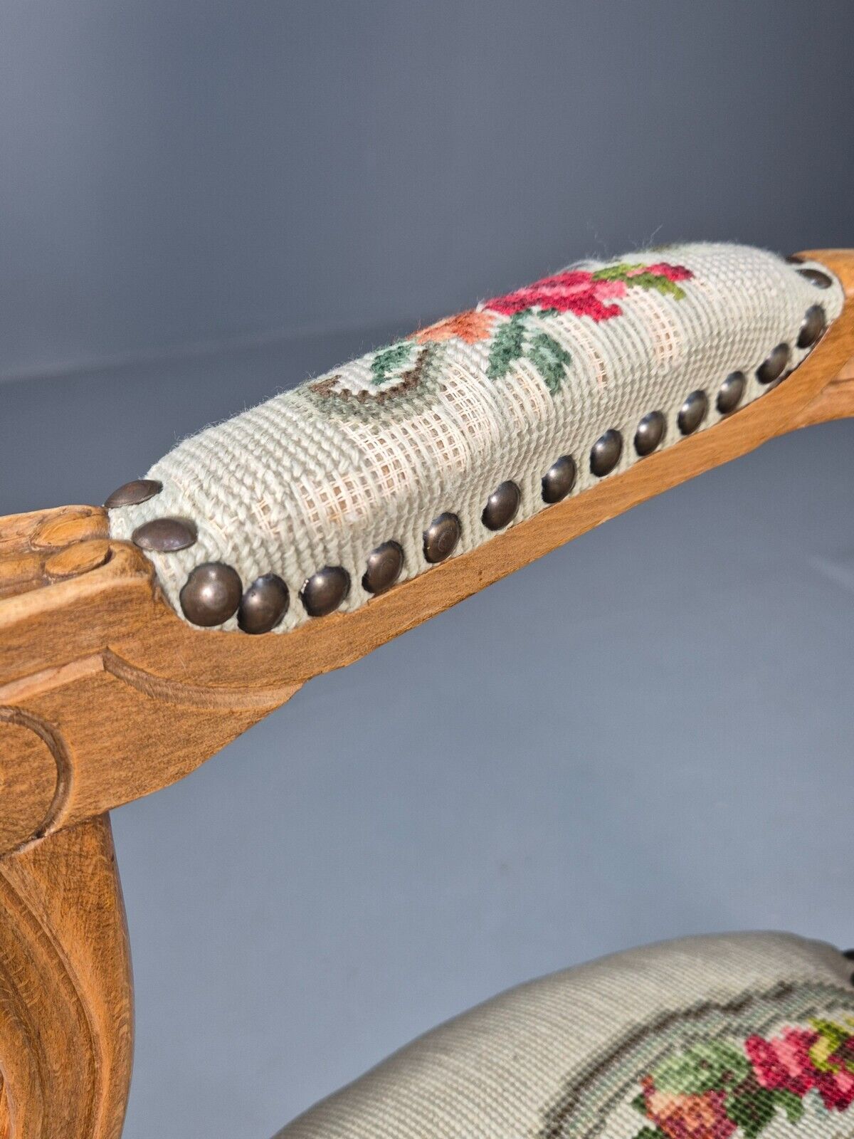 Vintage Danish Fauteuil Chair Embroidery French Antique Style 1963 EB8082 VCAR - UKDK FURNITURE