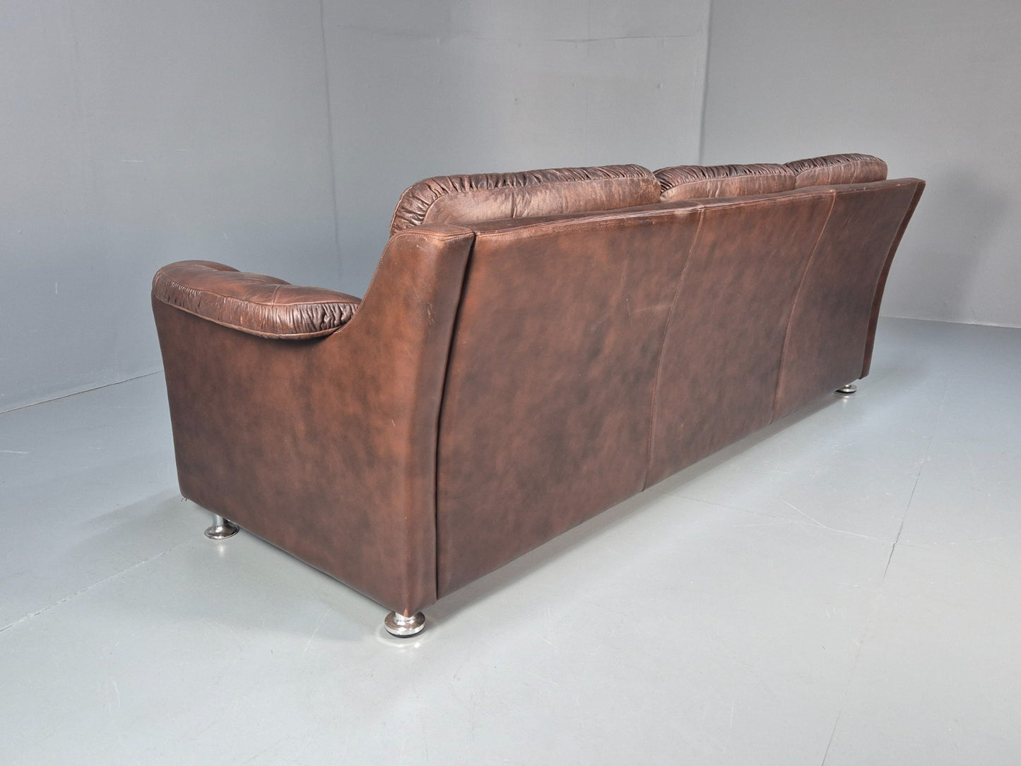 1970s Three Seat Retro Sofa Danish Brown Leather Vintage EB10687 V3SS17