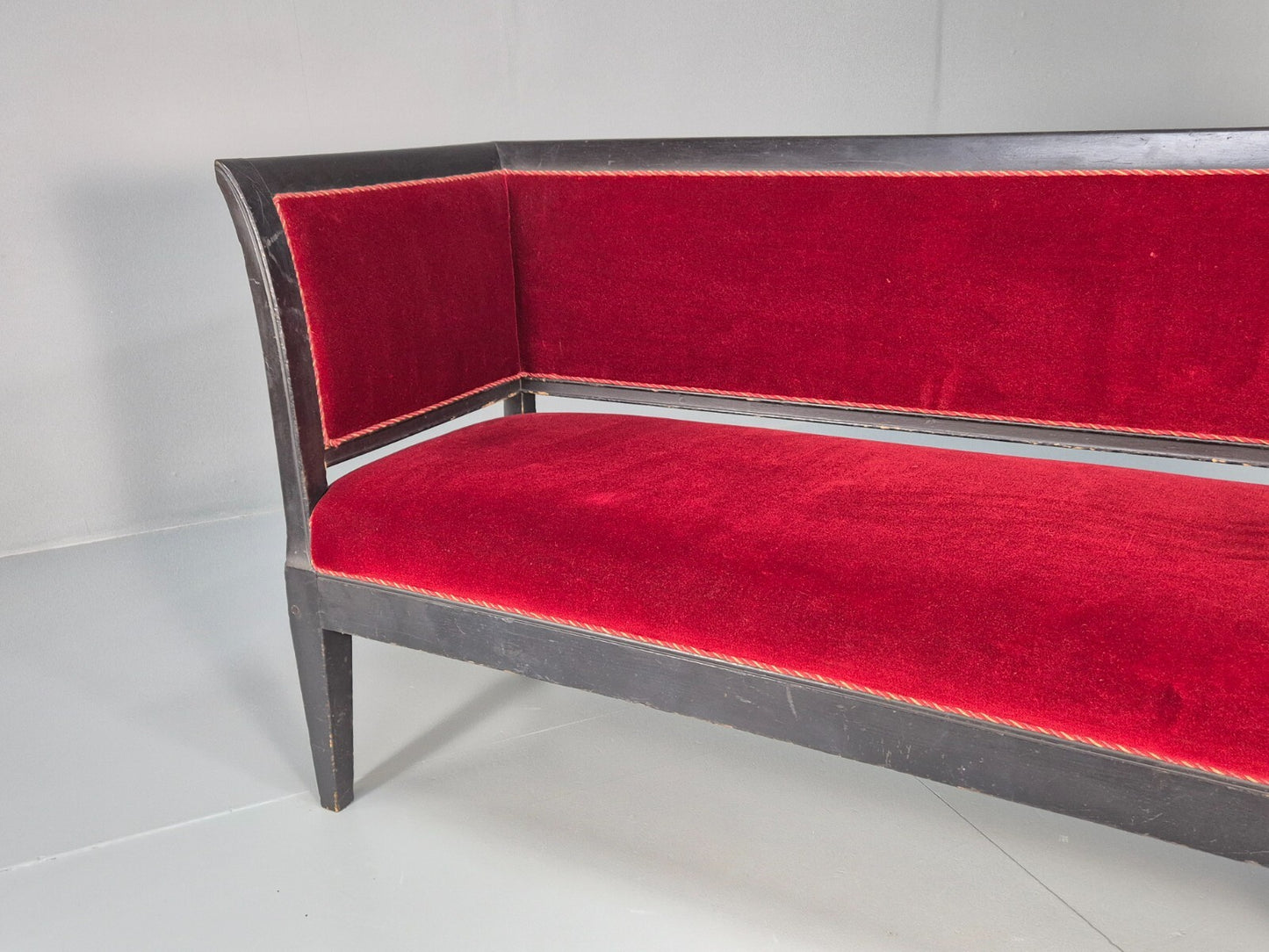 Vintage Danish Empire Style Sofa Red Velour Black Frame 1940s EB9632 V2SS - UKDK FURNITURE