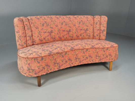 Vintage 3 Seater Sofa Banana Shaped Peach Floral Danish Design EB9572 V3SS - UKDK FURNITURE