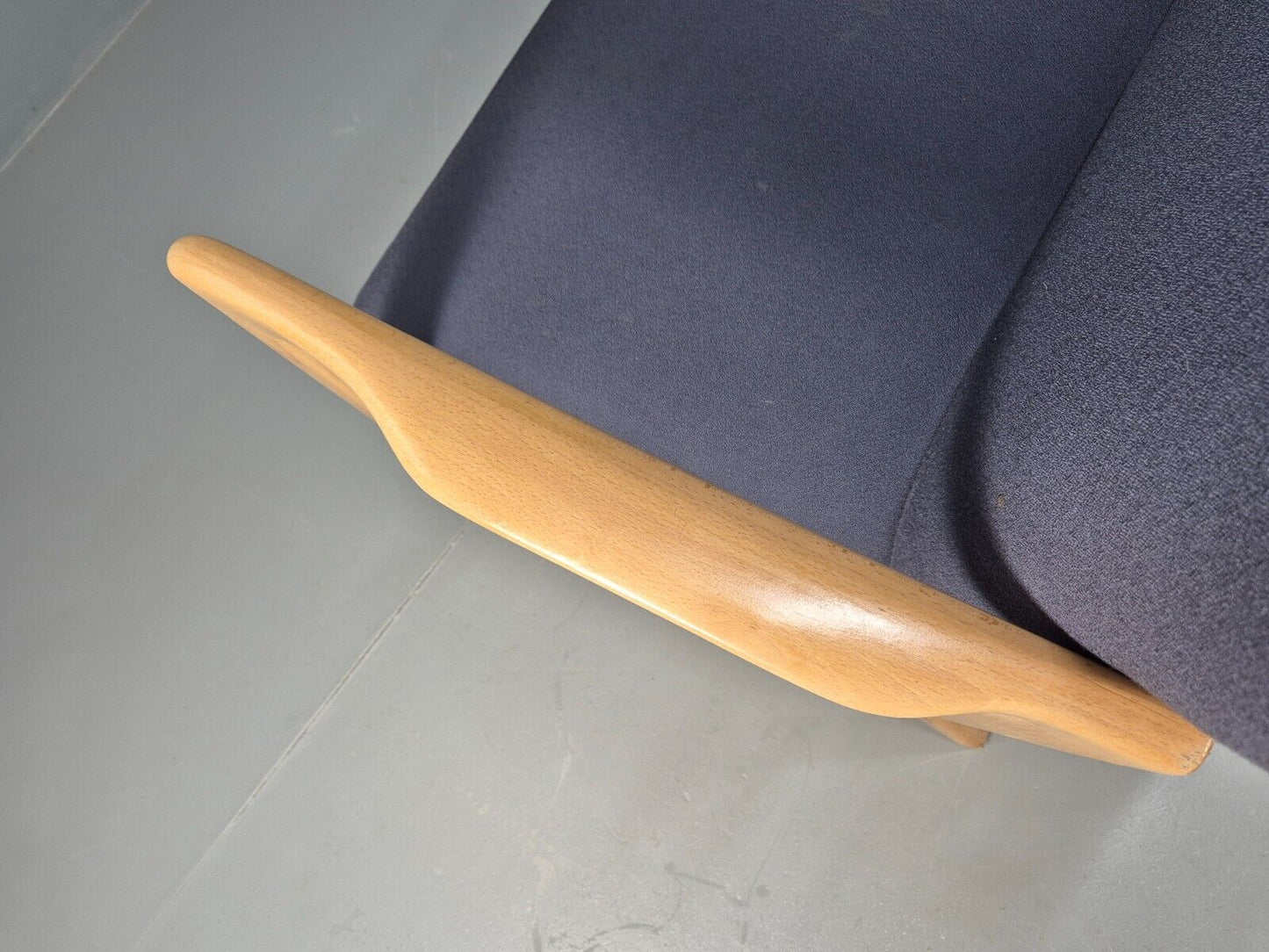 Vintage Fritz Hansen 3 Seat Sofa Beech Ends Blue Upholstery MCM EB9391 M2SS - UKDK FURNITURE