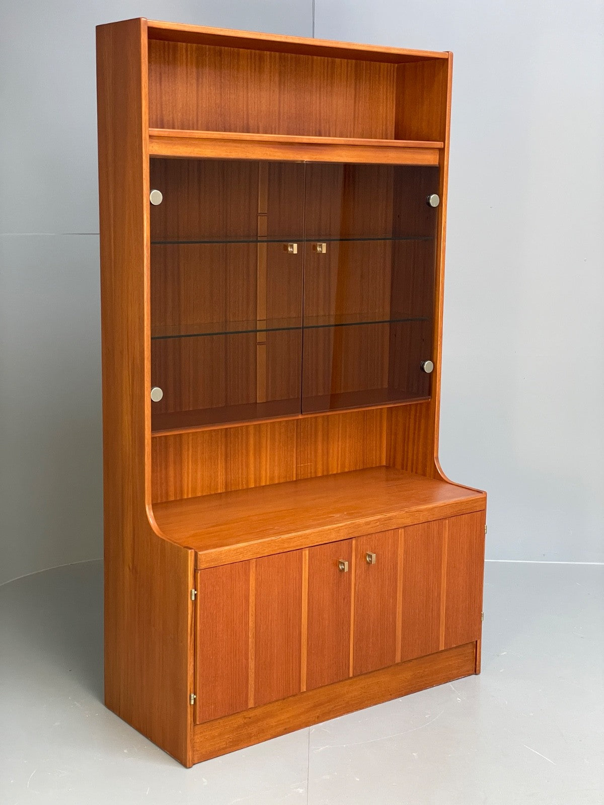Vintage Teak Shelving Unit Cocktail Cabinet Glazed Retro 1970s EB10011 MWOO - UKDK FURNITURE