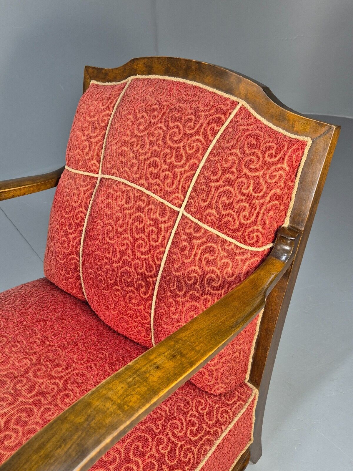 Vintage Danish Lounge Chair Red Moquette Beech Frame 1920s Antique EB8939 VCLO - UKDK FURNITURE