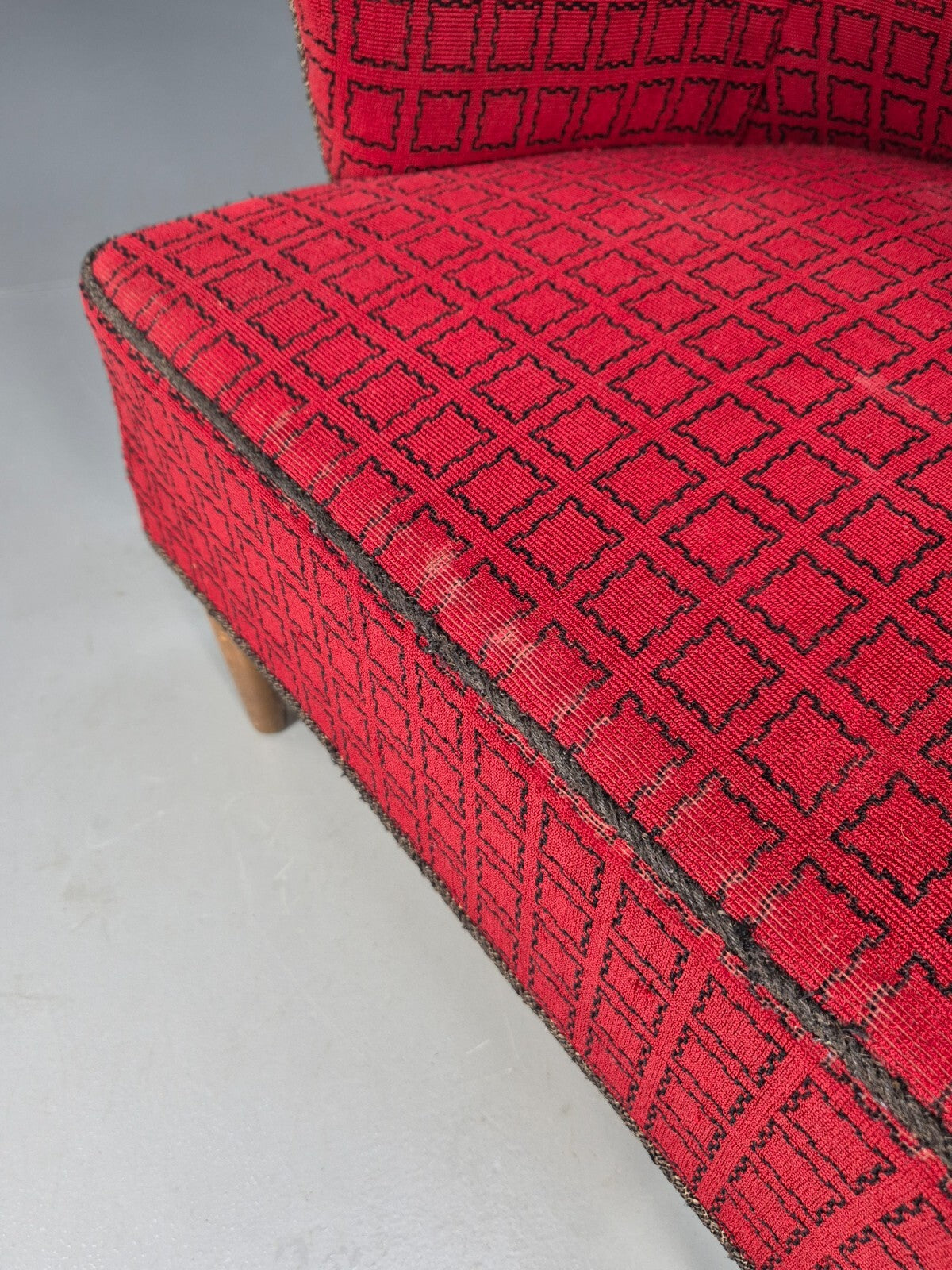 Vintage Danish 1950s Tub Chair Teak Arms Original Cloth Retro MCM EB9624 MNOR - UKDK FURNITURE