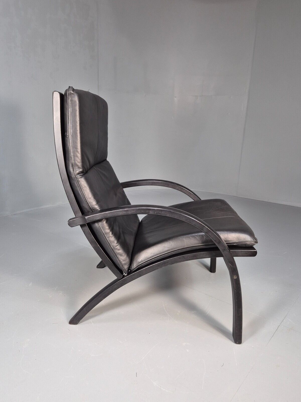 Vintage Danish Bentwood Armchair Black Leather Black Frame Reclining EB8770 MBEN - UKDK FURNITURE