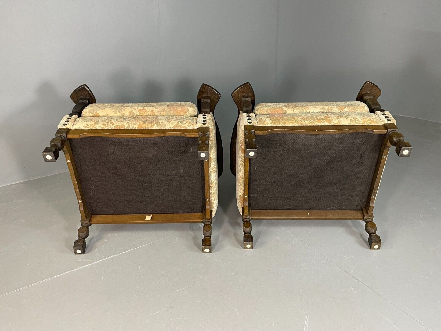 2 Vintage Danish Lounge Chairs Floral Cotton Oak Frame Retro EB6690 MNOR - UKDK FURNITURE