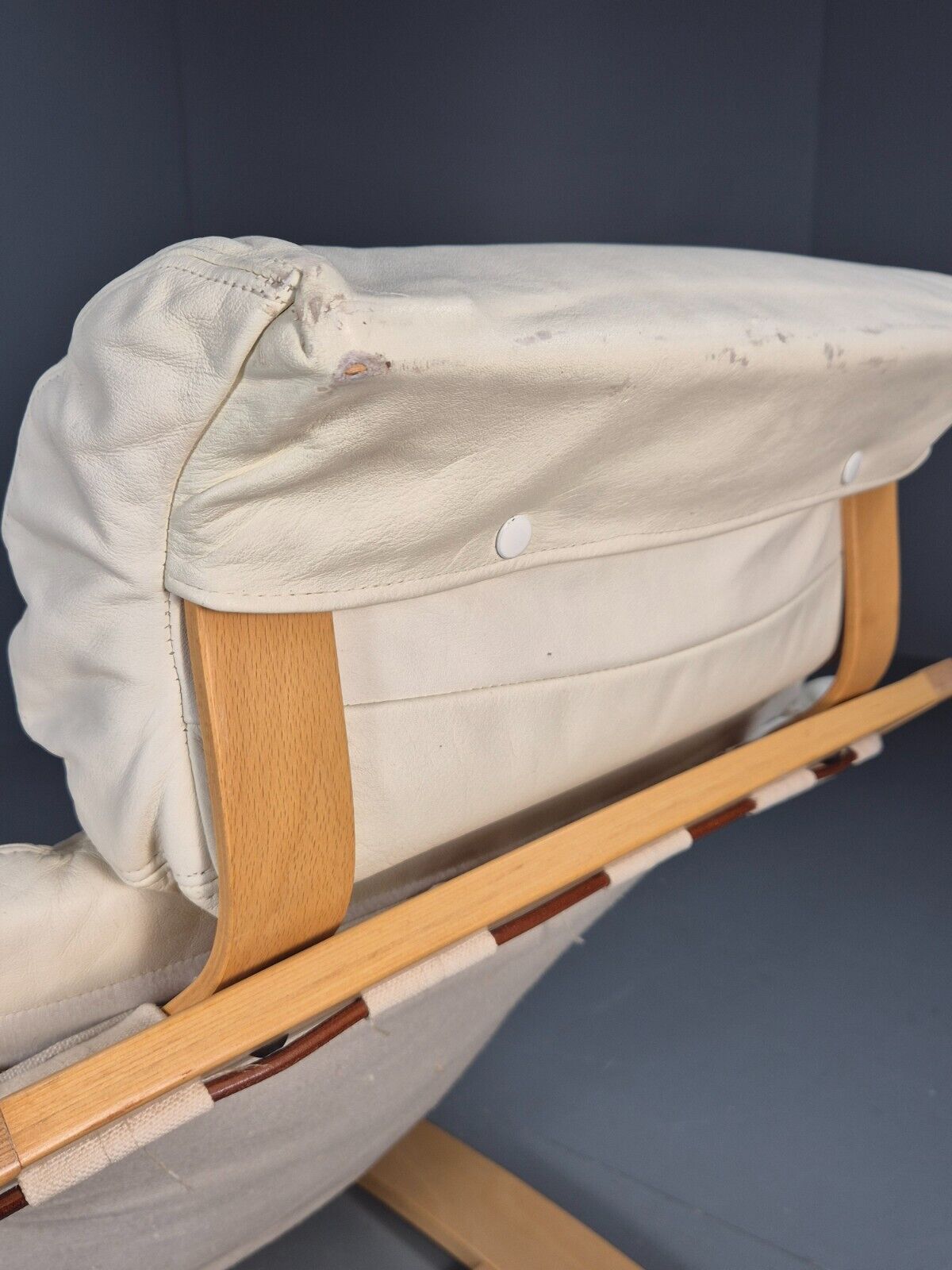 Vintage Swedish Lounge Chair Cream Leather Bentwood Krokken 1970 MCM EB8510 MBEN - UKDK FURNITURE