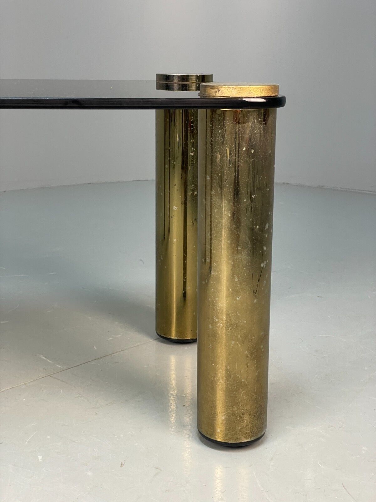 Vintage Rectangular Coffee Table Brass & Smoked Glass Zanuso Style EB8687 MWOO - UKDK FURNITURE