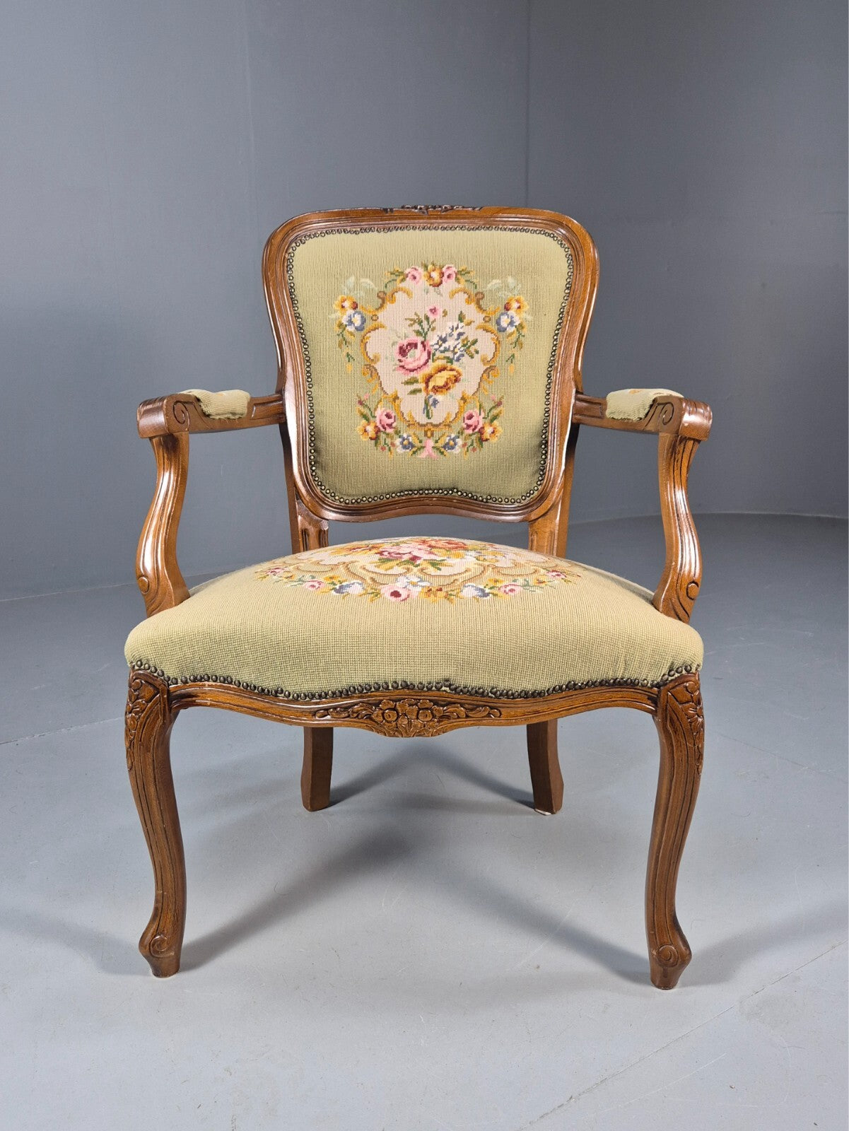Vintage Rococo Fauteuil Floral Tapestry Carved Frame Danish 1960s EB9554 VCAR - UKDK FURNITURE