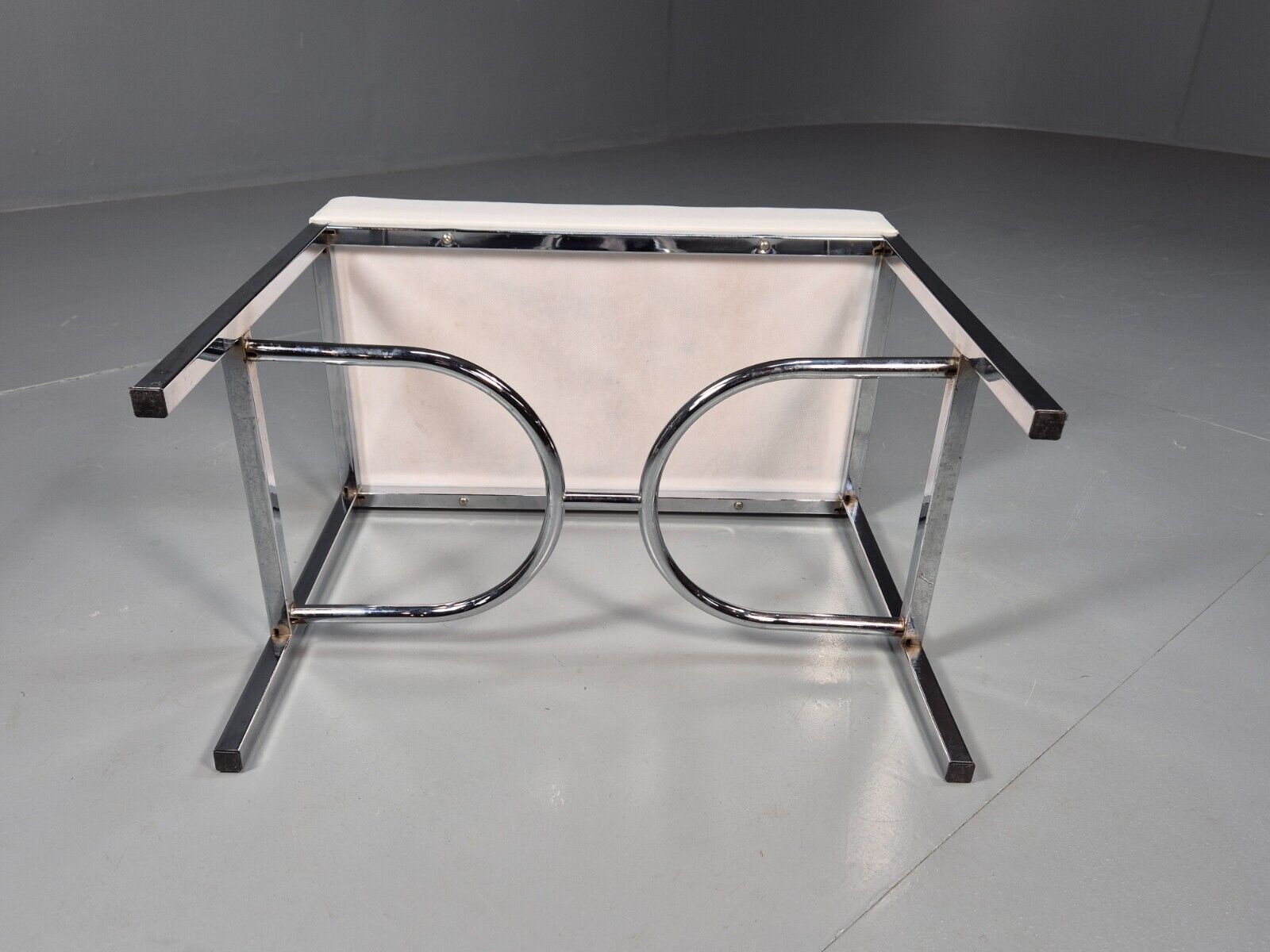 VintagePiano or Dressing Table Stool White Vinyl Chrome 1980s Retro EB9162 MFOO - UKDK FURNITURE