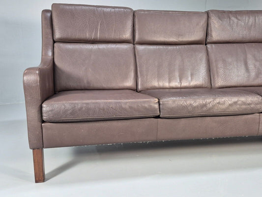 Vintage Danish 3 Seat Sofa Brown Leather High Back 1970s MCM Retro EB8584 M3SS - UKDK FURNITURE