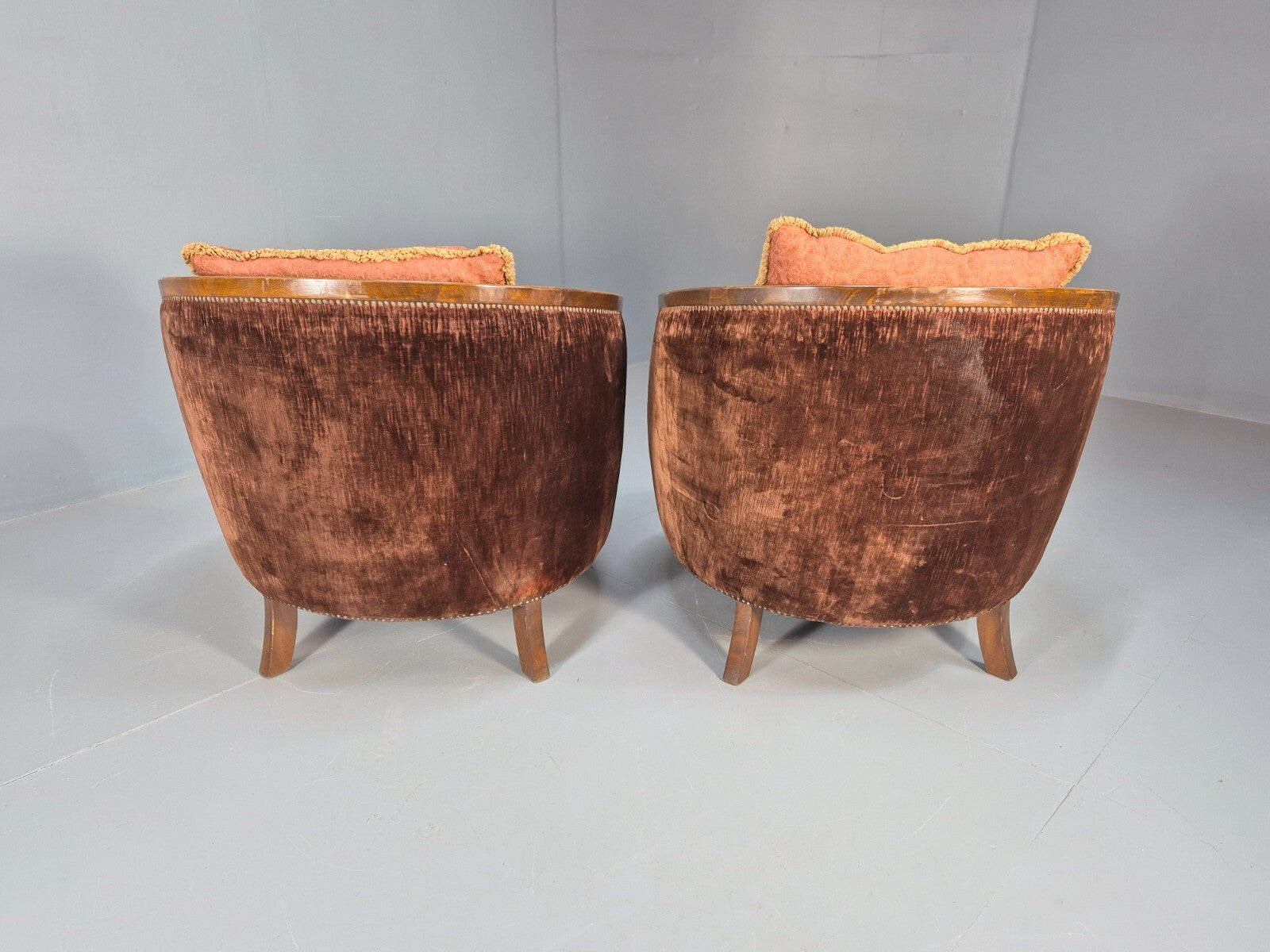 2 Vintage Art Deco Danish Tub Lounge Chairs Damask and Velvet 1940s EB9004 VCLO - UKDK FURNITURE