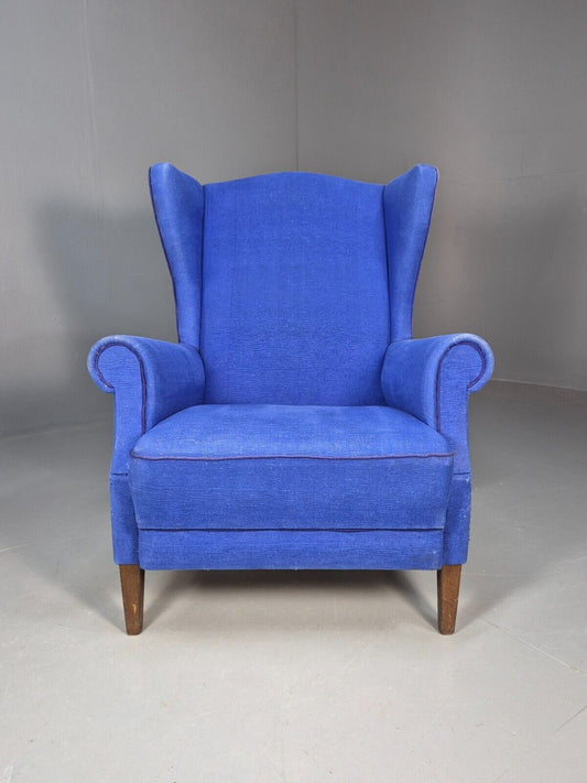 Vintage Danish Wingback Lounge Chair Blue Wool 1960s EB8468 VCLO - UKDK FURNITURE