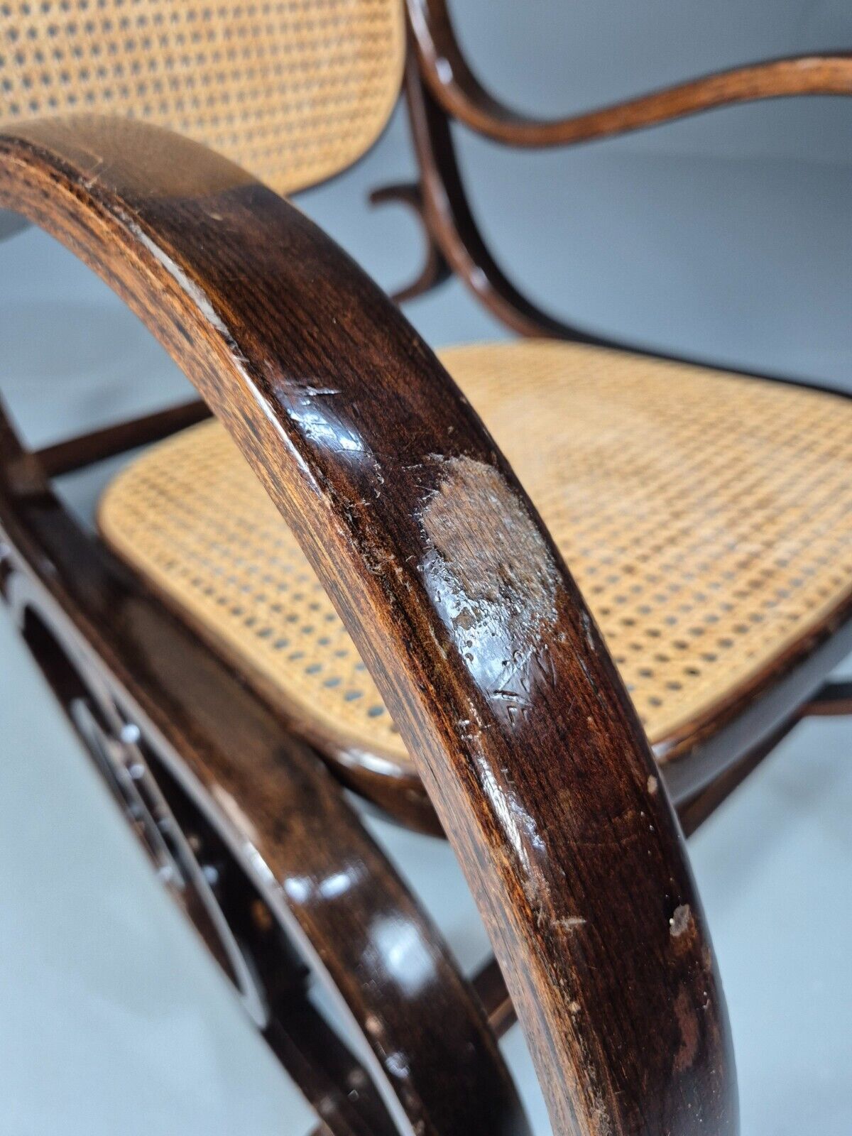 Vintage Rocking Chair Rattan and Bentwood Thonet Style 1970s Retro EB8945 VBER - UKDK FURNITURE