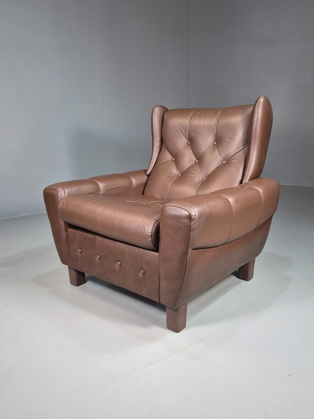Vintage Danish Lounge Chair Brown LeatherWingback 1970s Retro MCM EB7815 MNOR - UKDK FURNITURE