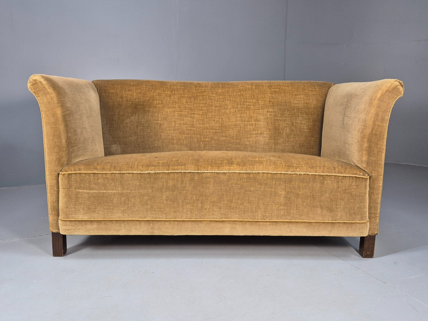 Vintage Gold Art Deco 2 Seat Sofa Danish 1930s High Sided Boxy Style EB9615 V2SS - UKDK FURNITURE