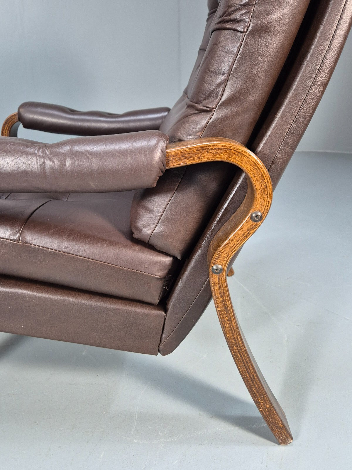 Vintage Danish Brown Leather and Vinyl Chair Bentwood Retro MCM EB9280 MNOR - UKDK FURNITURE