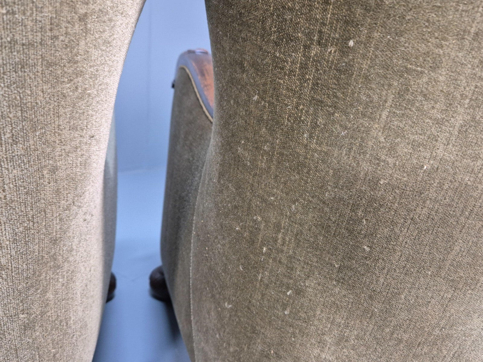 2 Antique Carved oak Danish Lounge Chairs Mink Velour Fan Back 1930s EB9557 VCLO - UKDK FURNITURE