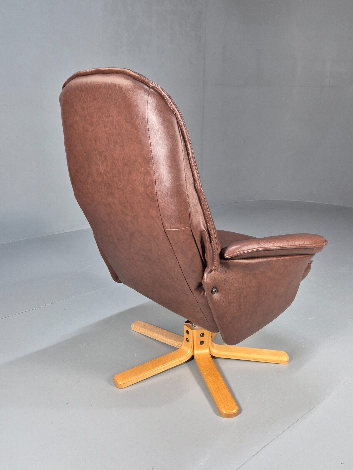 Vintage Danish Swivel Chair Recliner Knudsen Style Brown Leather EB8787 MSWI - UKDK FURNITURE