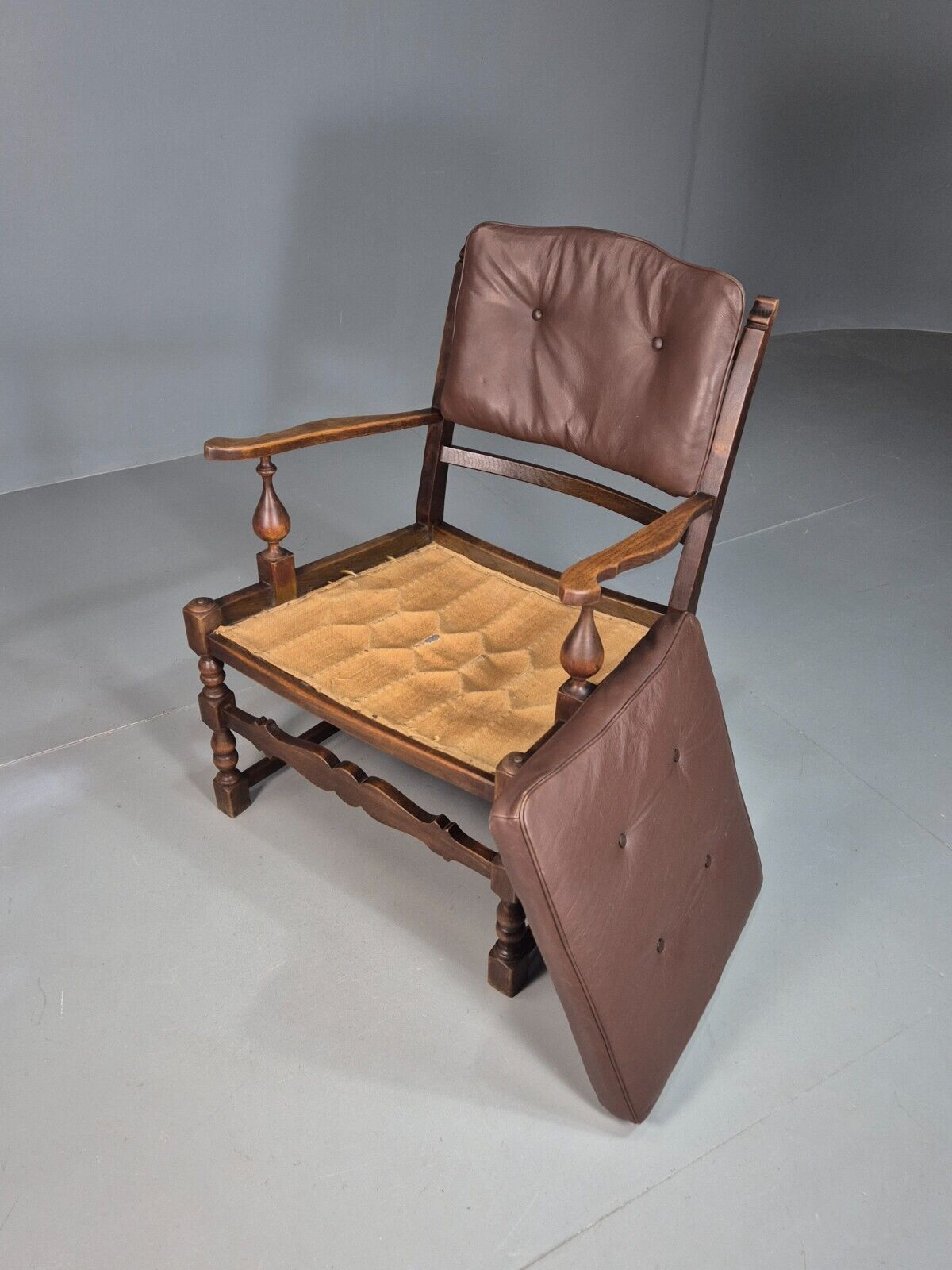 Vintage Danish Lounge Chair Brown leather Oak Frame Jacobean Style EB8089 VCAR - UKDK FURNITURE