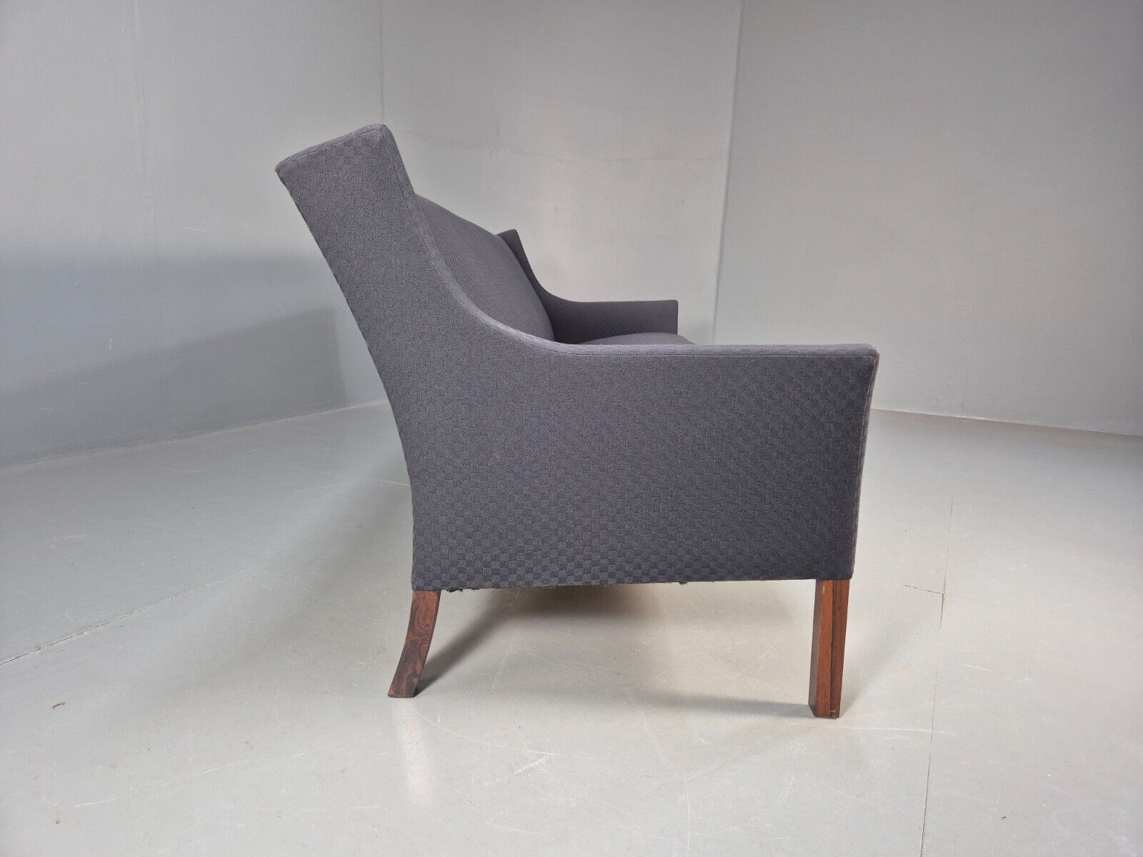 Vintage Danish 3 Seat Sofa Blue Check Cotton Mogensen MCM 1960s EB8589 M3SS - UKDK FURNITURE