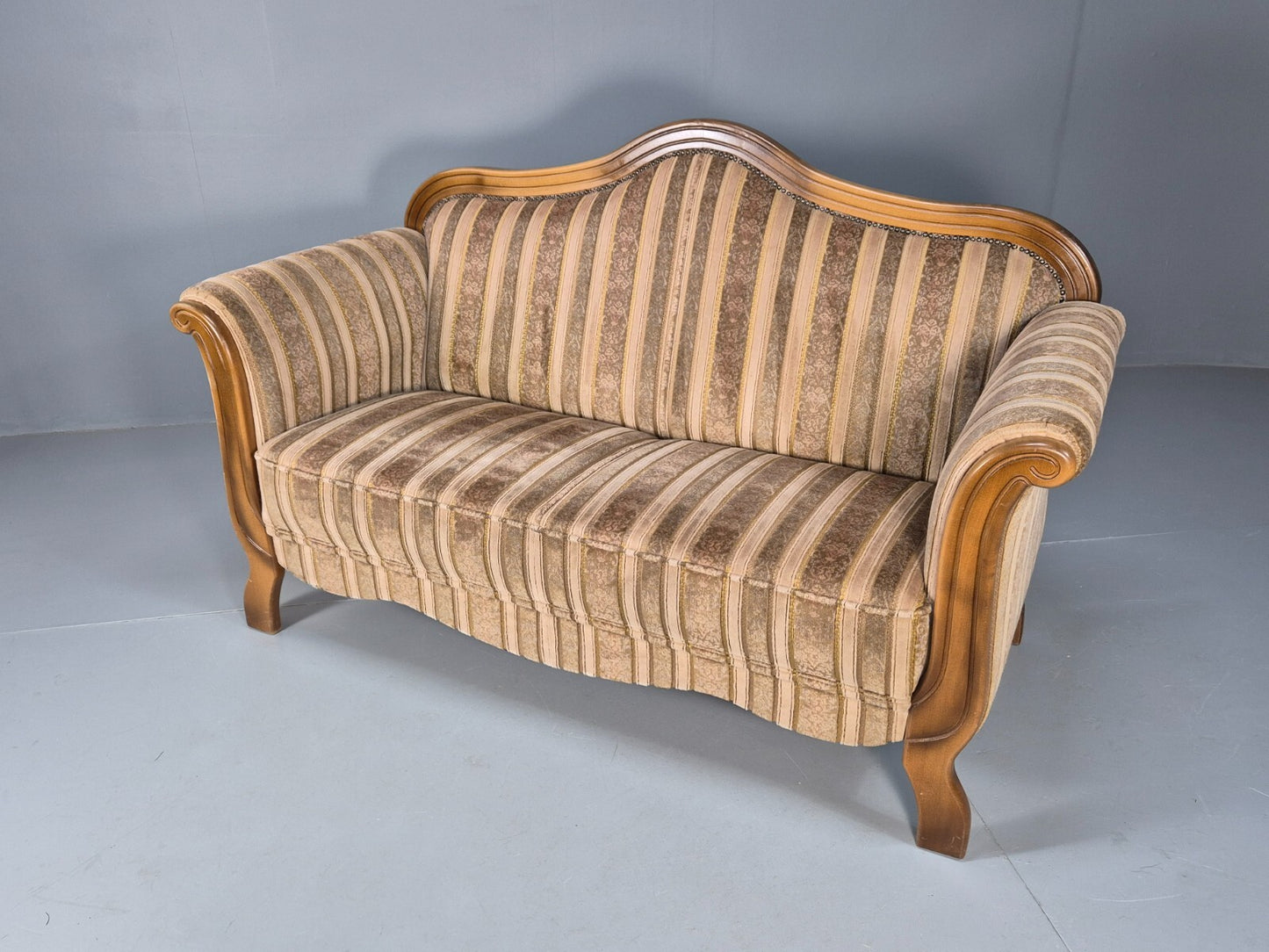 Vintage Danish Empire Style 2 Seat Settee Brown and Cream Antique EB9541 V2SS - UKDK FURNITURE