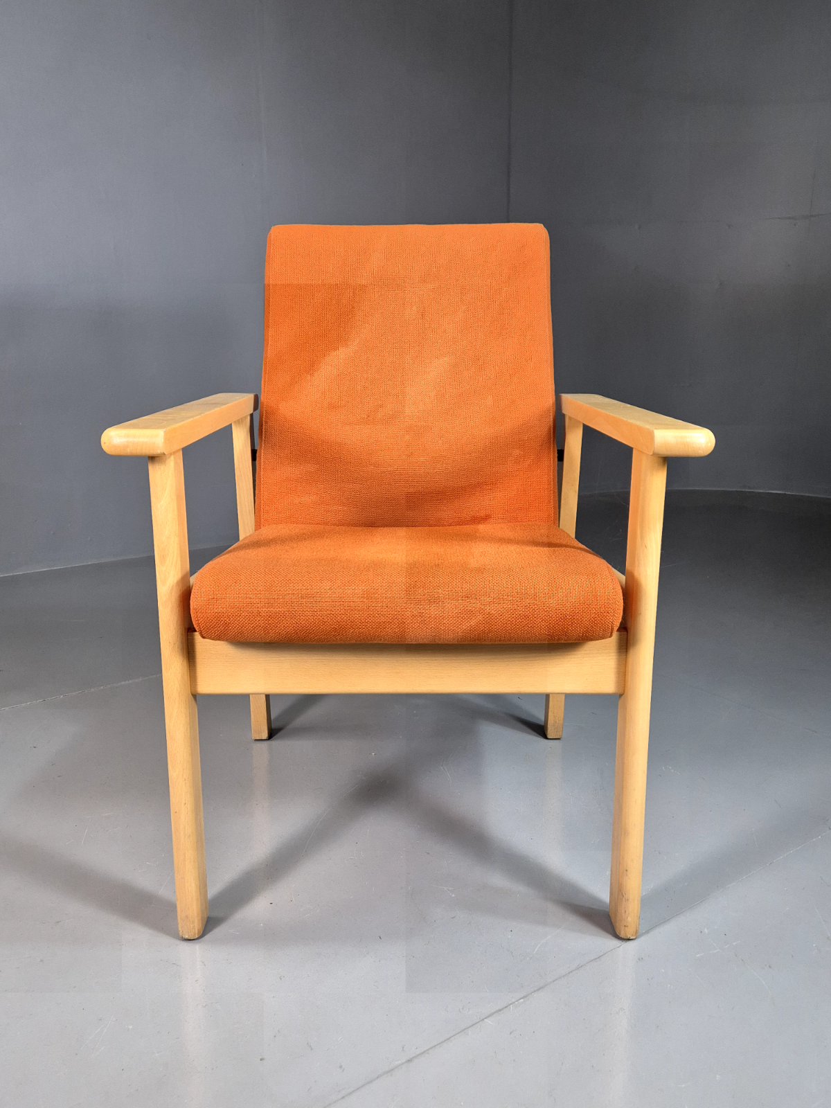 Vintage Danish Elbow Chair Orange Wool Beech Frame 1980s Retro EB7344 MNOR - UKDK FURNITURE